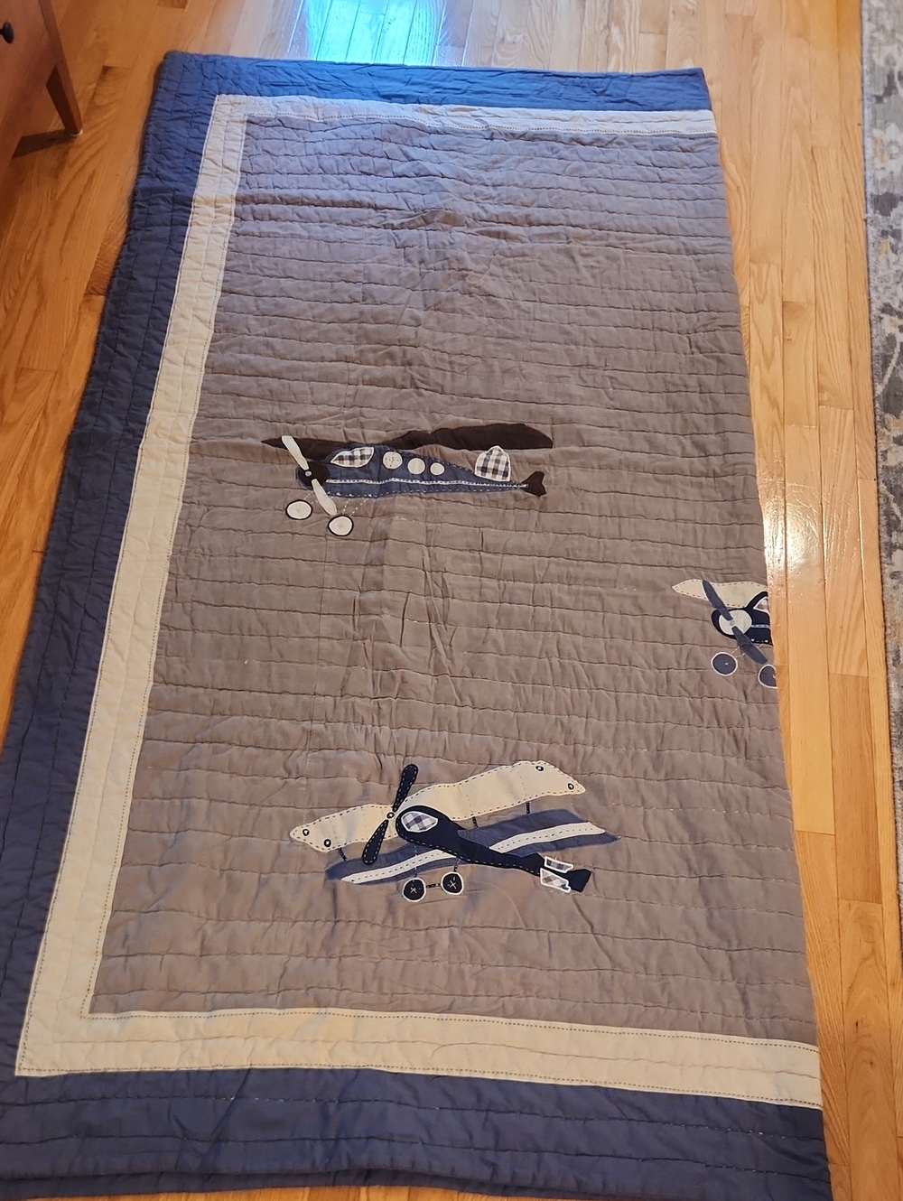 Pottery Barn Kids Navy and Gray Airplane Quilt, Full Size